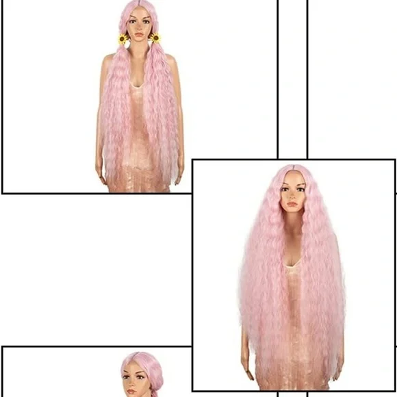 - LONG 40” Pink NATURE WAVY LACEFRONT WIG *NEW*